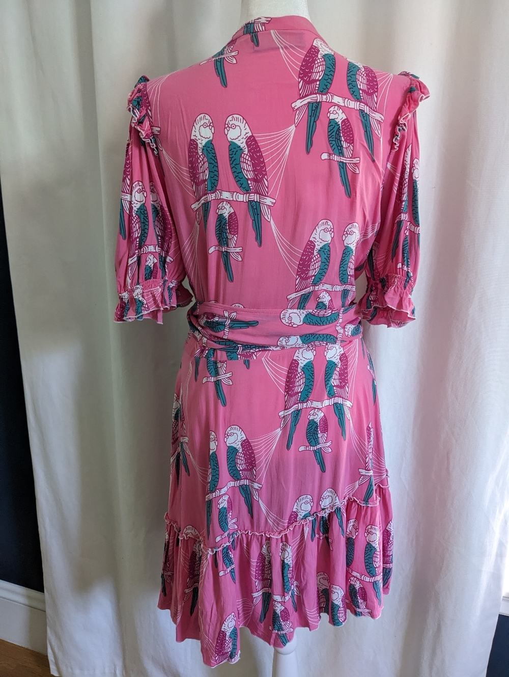 Feather & Find Boho Luxe Floral Tiered Wrap Mini Dress Pink Parrot Large - Picture 8 of 11
